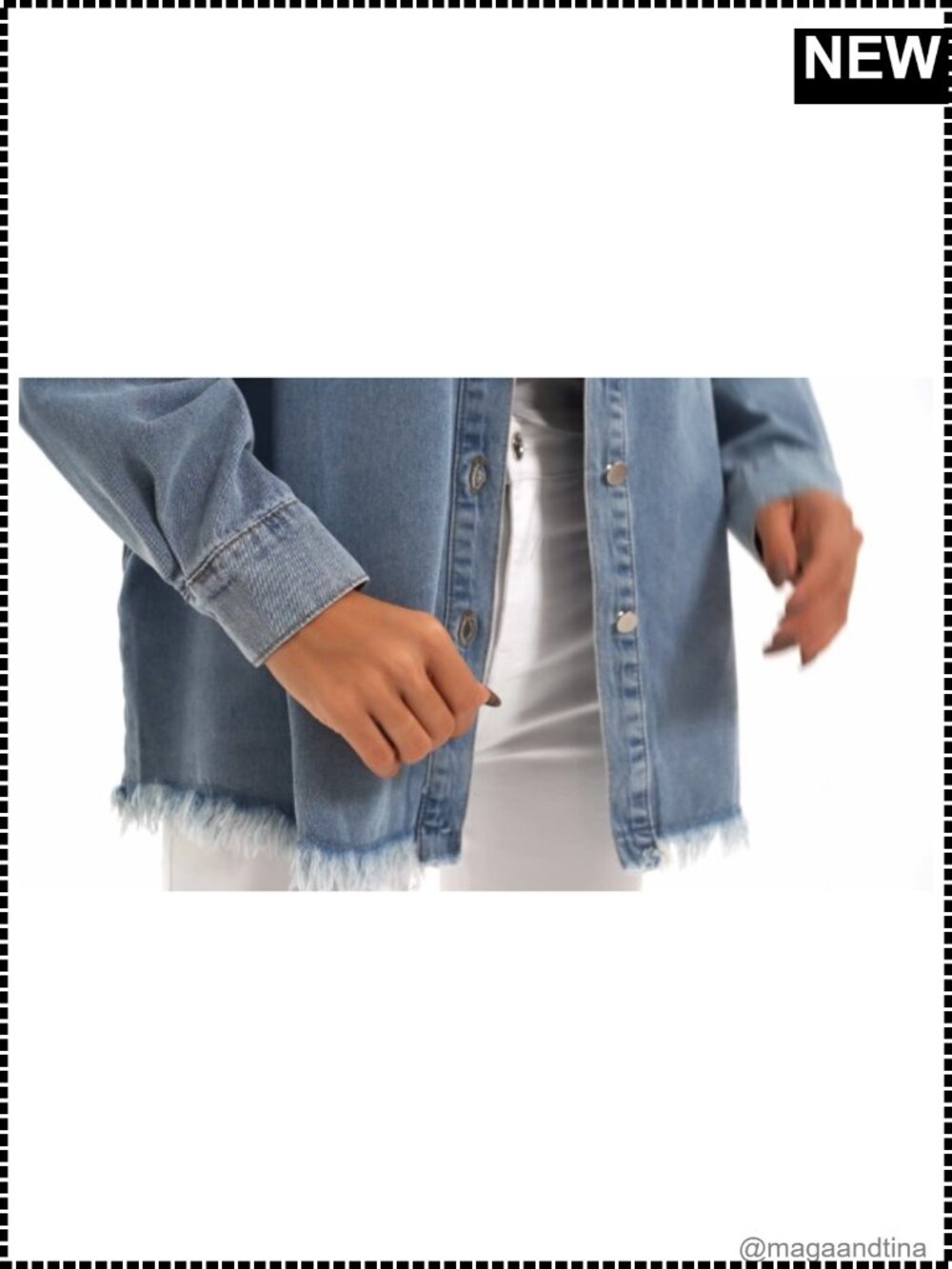 Oversized Button Down Distressed Denim Jean Jacket - Picture 6 of 6